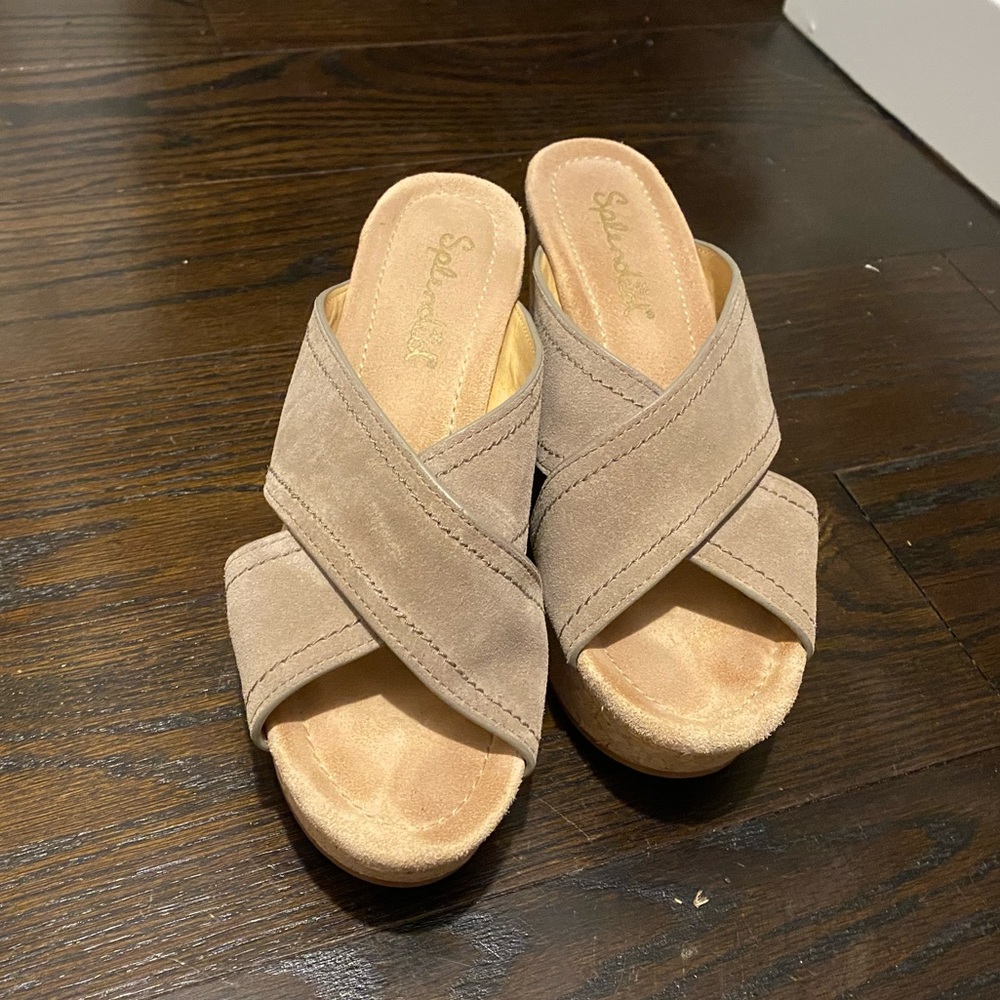 Splendid tan suede wedge sandals 8.5